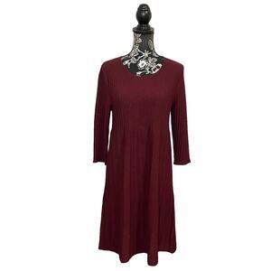 Eileen Fisher Washable Wool Scoop Neck Dress 3/4 Sleeves Maroon Red - Size Small